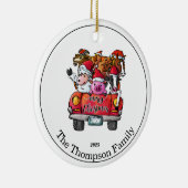 Kute Red Truck met kerstnaam Farm Animals Keramisch Ornament (Rechts)