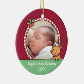 Kute Reindeer Doodle Baby's eerste kerstfoto Keramisch Ornament (Rechts)