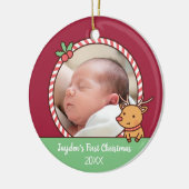 Kute Reindeer Doodle Baby's eerste kerstfoto Keramisch Ornament (Links)