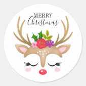 Kute Reindekerst Ronde Sticker (Voorkant)