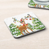Kute rendier in de sneeuw bier onderzetter (Linkerzijde)