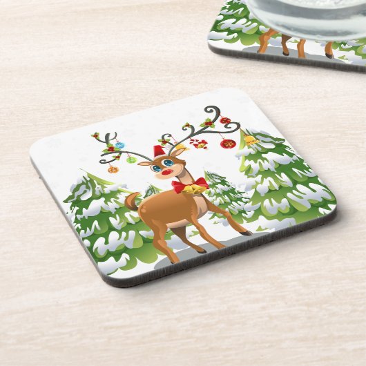 Kute rendier in de sneeuw bier onderzetter (Linkerzijde)