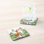 Kute rendier in de sneeuw bier onderzetter (Rechterzijde)