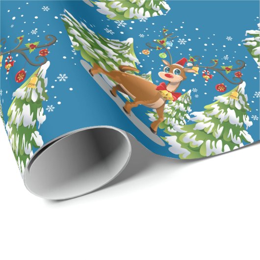 Kute rendier in de sneeuw cadeaupapier (Rol Hoek)