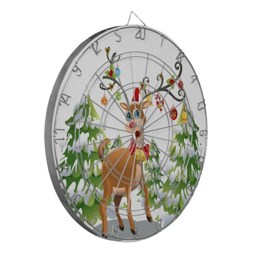 Kute rendier in de sneeuw dartbord (Voorkant Links)