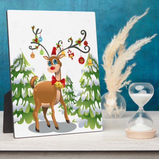 Kute rendier in de sneeuw fotoplaat (Zijkant)