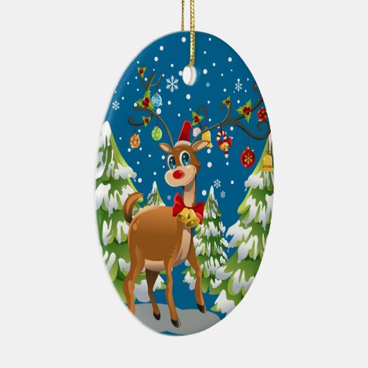Kute rendier in de sneeuw keramisch ornament (Rechts)