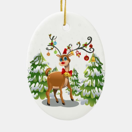 Kute rendier in de sneeuw keramisch ornament (Achterkant)