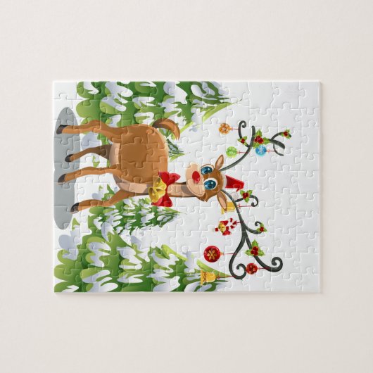 Kute rendier in de sneeuw legpuzzel (Horizontaal)