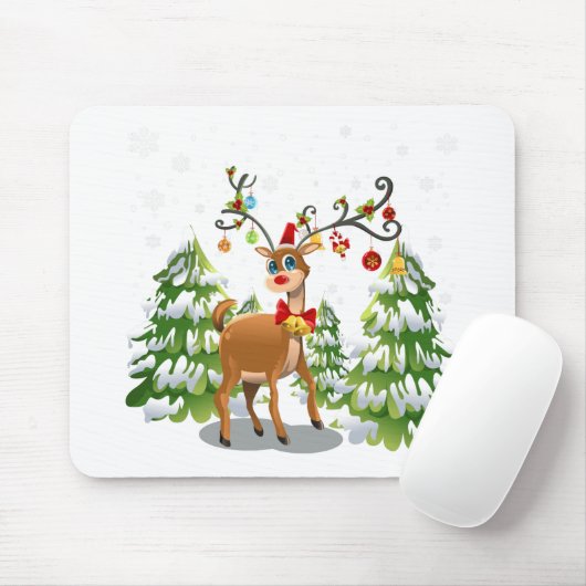 Kute rendier in de sneeuw muismat (Met muis)