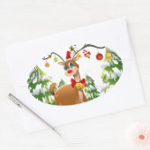 Kute rendier in de sneeuw ovale sticker (Envelop)