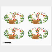 Kute rendier in de sneeuw ovale sticker (Vel)