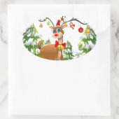 Kute rendier in de sneeuw ovale sticker (Tas)