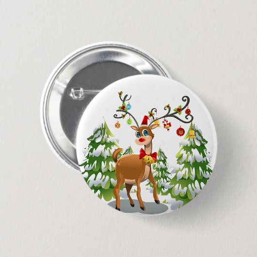 Kute rendier in de sneeuw ronde button 5,7 cm (Voorkant /achterkant)