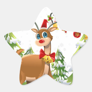 Kute rendier in de sneeuw ster sticker
