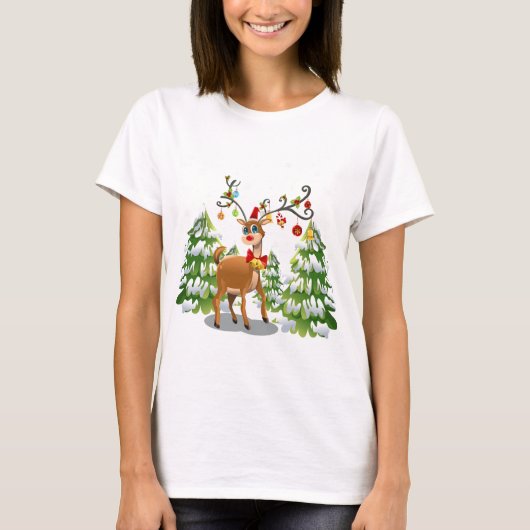Kute rendier in de sneeuw t-shirt (Voorkant)