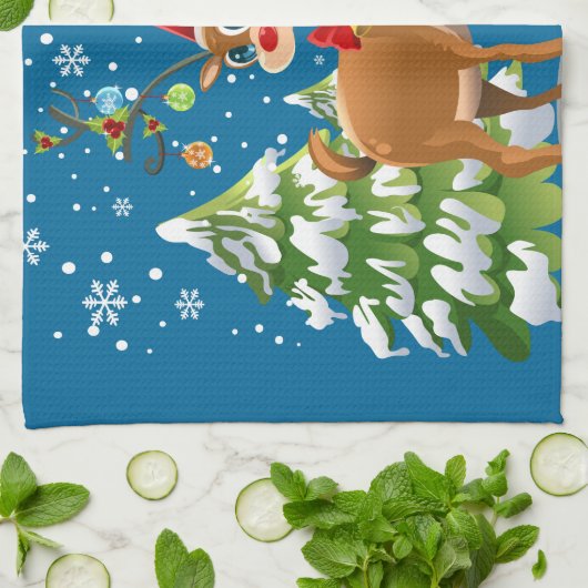 Kute rendier in de sneeuw theedoek (Gevouwen)