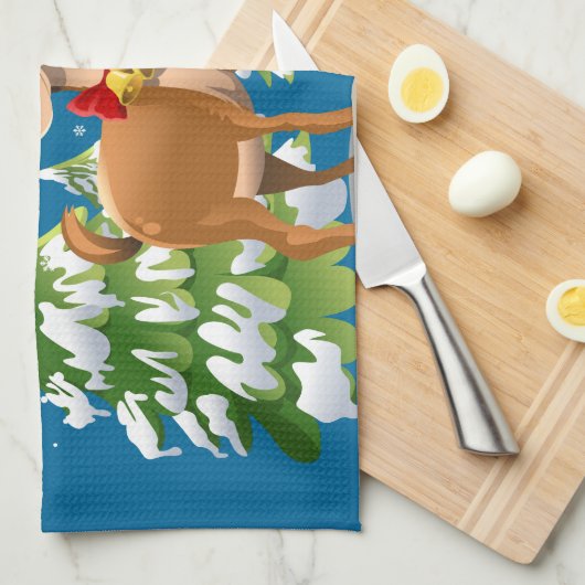 Kute rendier in de sneeuw theedoek (Quarter Fold)