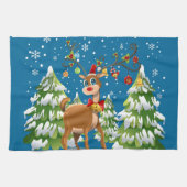 Kute rendier in de sneeuw theedoek (Horizontaal)