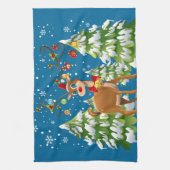 Kute rendier in de sneeuw theedoek (Verticaal)