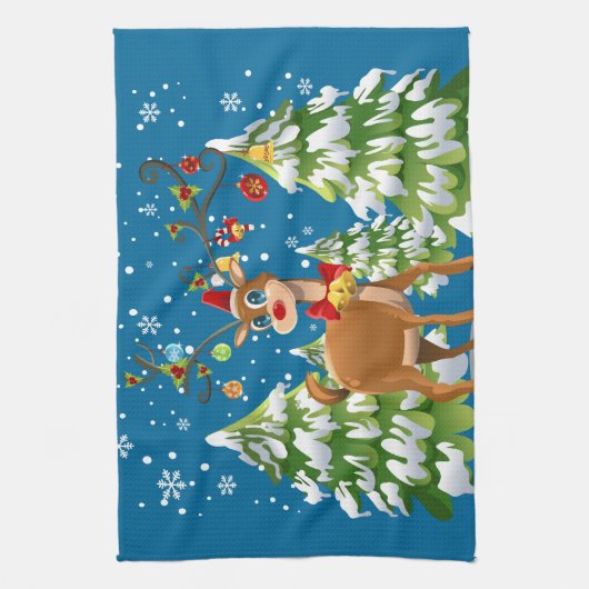 Kute rendier in de sneeuw theedoek (Verticaal)