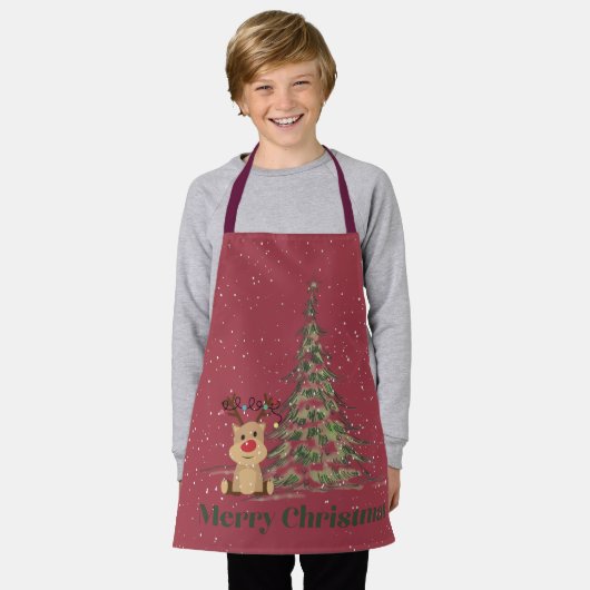 Kute rendier in het sneeuwkerstKind Schort (Gedragen)