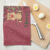 Kute rendier in het sneeuwkerstKind Theedoek (Quarter Fold)