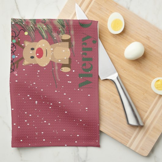 Kute rendier in het sneeuwkerstKind Theedoek (Quarter Fold)