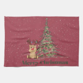 Kute rendier in het sneeuwkerstKind Theedoek (Horizontaal)