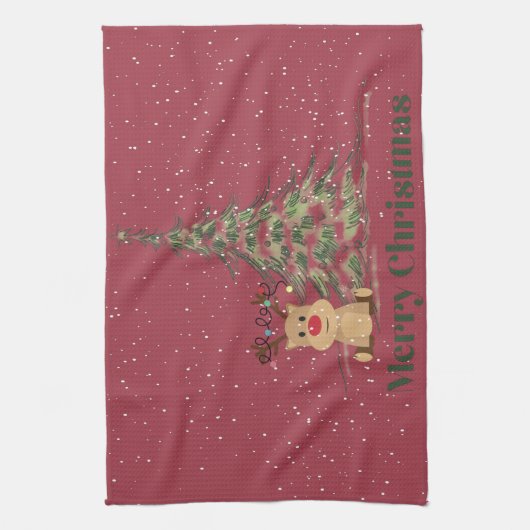 Kute rendier in het sneeuwkerstKind Theedoek (Verticaal)