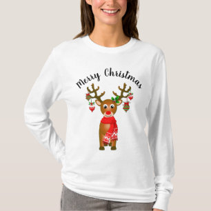 Kute rendier met kerstversiering en tekst t-shirt