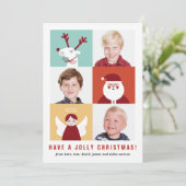 Kute rendieren, Santa en Angel Blokken Feestdagenkaart (Staand voorkant)