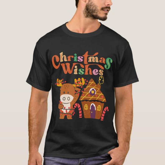 Kute rendieres met kerstlampjes Prettige feestdage T-shirt (Voorkant)
