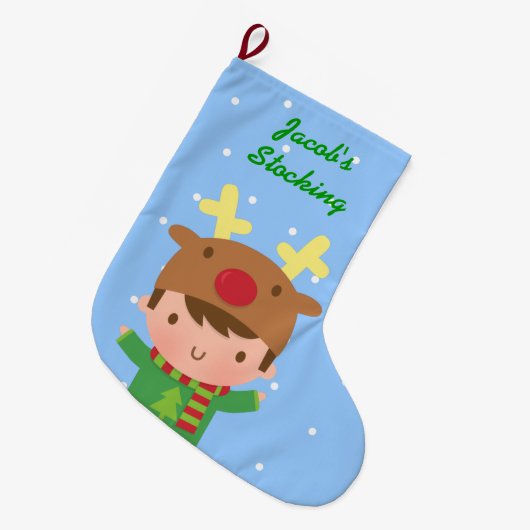 Kute rendierjongen kerst voor kinderen grote kerstsok (Voorkant (Hangend))
