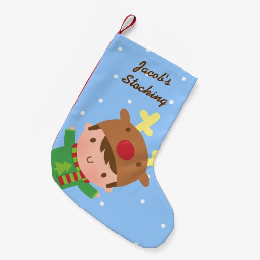 Kute rendierjongen kerst voor kinderen kleine kerstsok (Voorkant (Hangend))