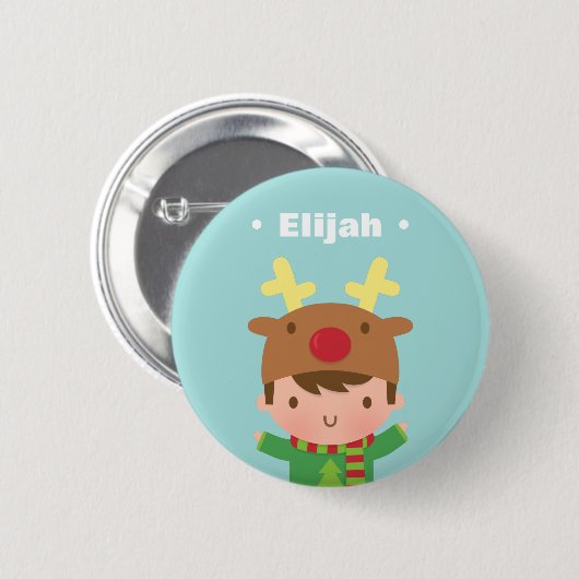 Kute rendierjongen Kinder kerstvullers Ronde Button 5,7 Cm (Voorkant /achterkant)