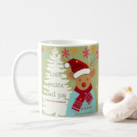 Kute rendierkerstboom sneeuw White Red Green Koffiemok (Met donut)