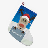 Kute rendierkerstnaam stoppen grote kerstsok (Voorkant (Hangend))