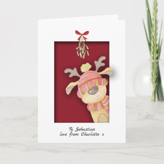 Kute rendierziekte met kerstmis van mistletoe kaart (Voorkant)