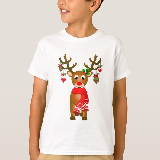 Kute rennier met kerstversiering t-shirt (Voorkant)