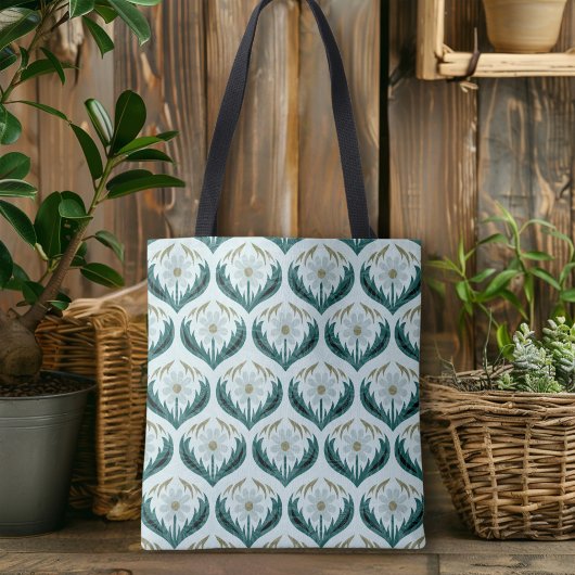 Kute Retro 70's Flower Power Mint Green Daisy Tote Bag