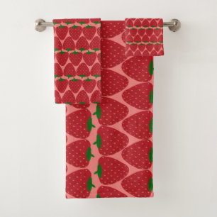 Kute Retro aardbeienpatroon in rood en roze Bad Handdoek