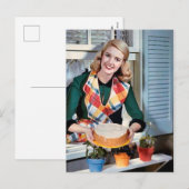 Kute retro bakdame feestdagenkaart (Voorkant / Achterkant)