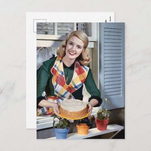 Kute retro  bakdame feestdagenkaart (Voorkant / Achterkant)