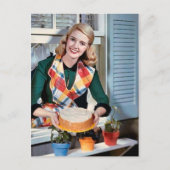 Kute retro  bakdame feestdagenkaart (Voorkant)