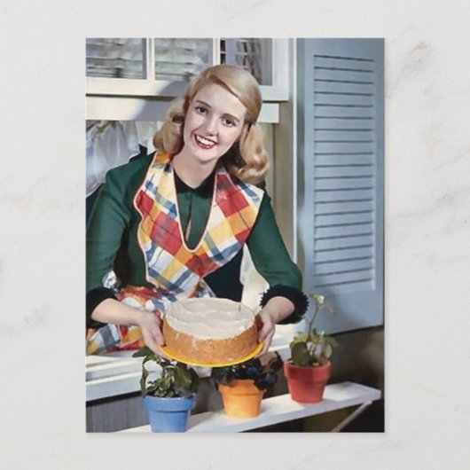 Kute retro bakdame feestdagenkaart (Voorkant)