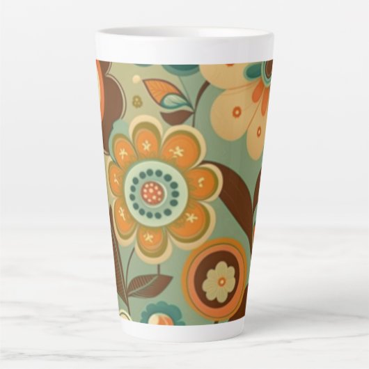 Kute retro- bloemen latte mok (Voorkant)