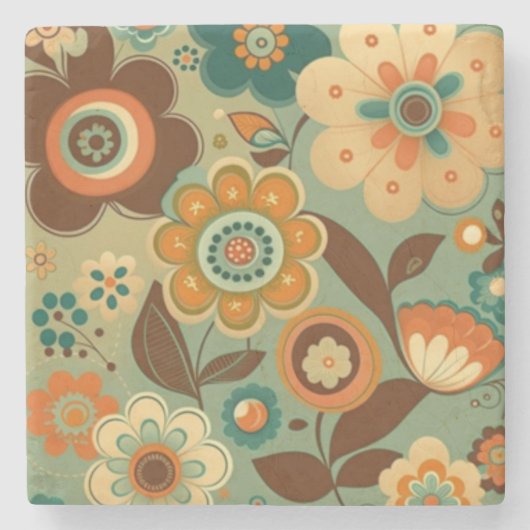 Kute retro- bloemen stenen onderzetter (Voorkant)