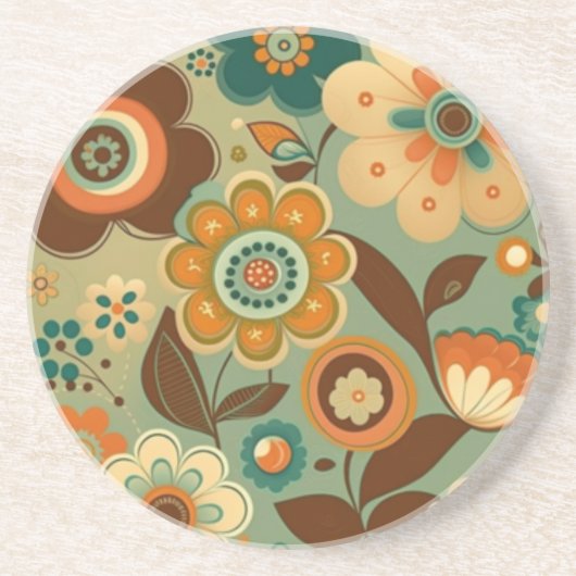 Kute retro- bloemen zandsteen onderzetter (Voorkant)