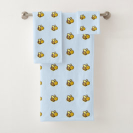 Kute Retro Bumble Bees op Light Blue Bad Handdoek